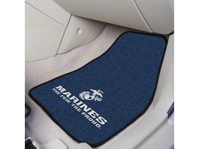 Carpet Front Floor Mats with U.S. Marines Logo; Black (Universal; Some Adaptation May Be Required)