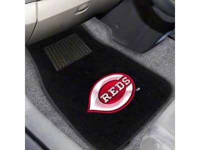 Embroidered Front Floor Mats with Cincinnati Reds Logo; Black (Universal; Some Adaptation May Be Required)