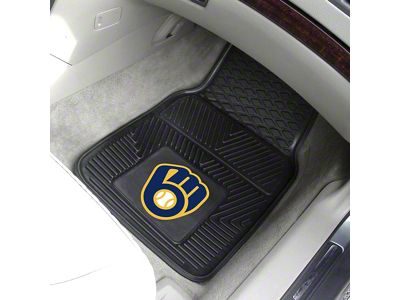 Vinyl Front Floor Mats with Milwaukee Brewers Logo; Black (Universal; Some Adaptation May Be Required)