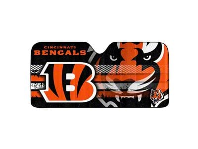 Windshield Sun Shade with Cincinnati Bengals Logo; Black (Universal; Some Adaptation May Be Required)