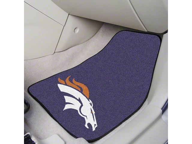 Carpet Front Floor Mats with Denver Broncos Logo; Navy (Universal; Some Adaptation May Be Required)