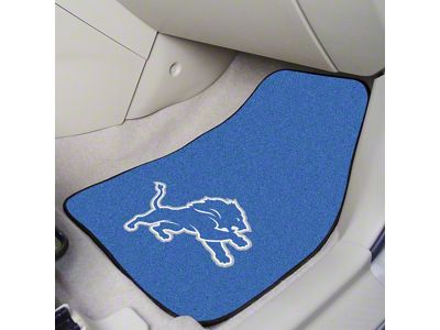 Carpet Front Floor Mats with Detroit Lions Logo; Blue (Universal; Some Adaptation May Be Required)
