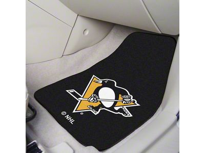 Carpet Front Floor Mats with Pittsburgh Penguins Logo; Black (Universal; Some Adaptation May Be Required)