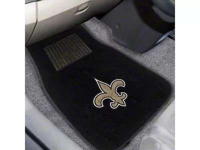 Embroidered Front Floor Mats with New Orleans Saints Logo; Black (Universal; Some Adaptation May Be Required)