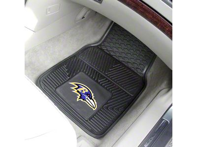 Vinyl Front Floor Mats with Baltimore Ravens Logo; Black (Universal; Some Adaptation May Be Required)