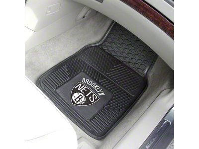 Vinyl Front Floor Mats with Brooklyn Nets Logo; Black (Universal; Some Adaptation May Be Required)