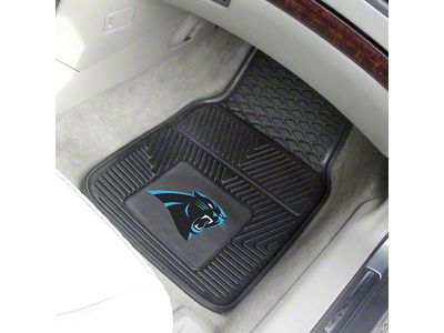 Vinyl Front Floor Mats with Carolina Panthers Logo; Black (Universal; Some Adaptation May Be Required)