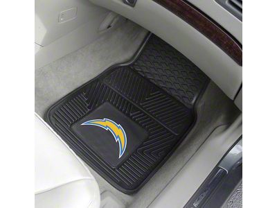 Vinyl Front Floor Mats with Los Angeles Chargers Logo; Black (Universal; Some Adaptation May Be Required)