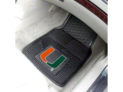 Vinyl Front Floor Mats with University of Miami Logo; Black (Universal; Some Adaptation May Be Required)