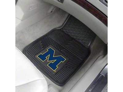Vinyl Front Floor Mats with University of Michigan Logo; Black (Universal; Some Adaptation May Be Required)