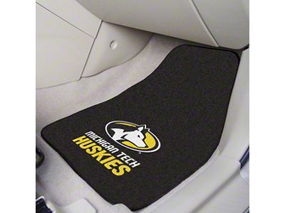 Carpet Front Floor Mats with Michigan Tech University Logo; Black (Universal; Some Adaptation May Be Required)