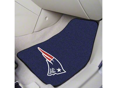 Carpet Front Floor Mats with New England Patriots Logo; Navy (Universal; Some Adaptation May Be Required)