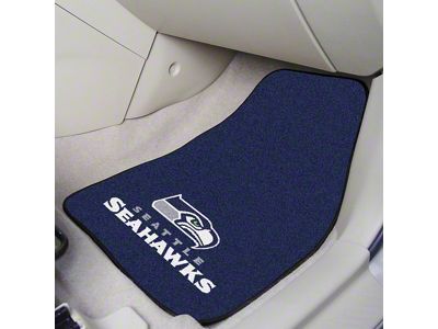 Carpet Front Floor Mats with Seattle Seahawks Logo; Blue (Universal; Some Adaptation May Be Required)