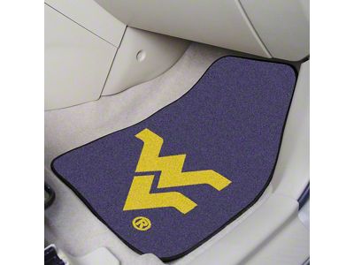 Carpet Front Floor Mats with West Virginia University Logo; Navy (Universal; Some Adaptation May Be Required)