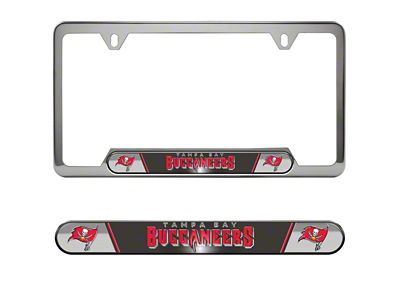 Embossed License Plate Frame with Tampa Bay Buccaneers Logo; Gray (Universal; Some Adaptation May Be Required)