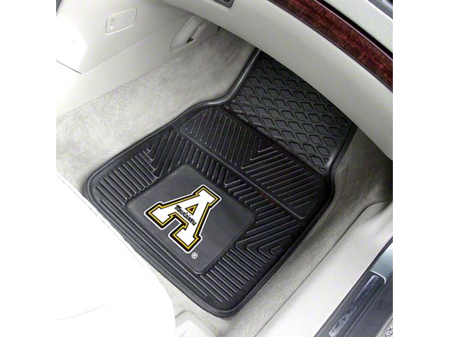Vinyl Front Floor Mats with Appalachian State University Logo; Black (Universal; Some Adaptation May Be Required)