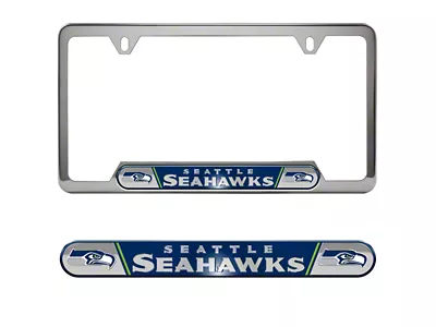 Embossed License Plate Frame with Seattle Seahawks Logo; Blue (Universal; Some Adaptation May Be Required)