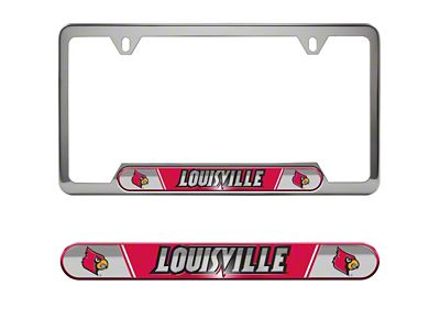 Embossed License Plate Frame with University of Louisville Logo; Red (Universal; Some Adaptation May Be Required)