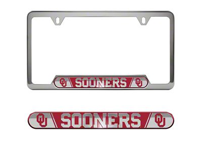 Embossed License Plate Frame with University of Oklahoma Logo; Crimson (Universal; Some Adaptation May Be Required)