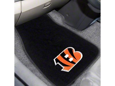 Embroidered Front Floor Mats with Cincinnati Bengals Logo; Black (Universal; Some Adaptation May Be Required)
