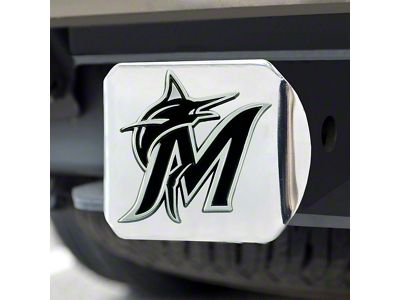 Hitch Cover with Miami Marlins Logo; Chrome (Universal; Some Adaptation May Be Required)