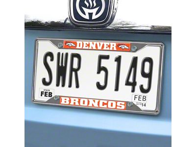 License Plate Frame with Denver Broncos Logo; Orange (Universal; Some Adaptation May Be Required)