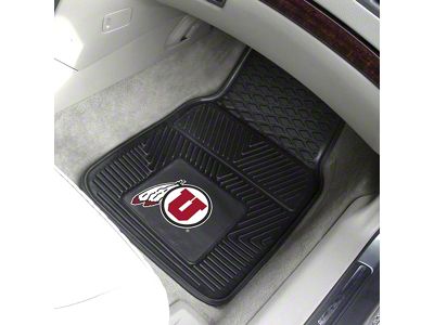 Vinyl Front Floor Mats with University of Utah Logo; Black (Universal; Some Adaptation May Be Required)