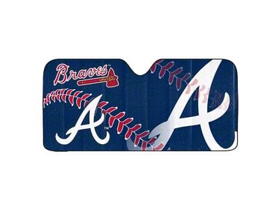 Windshield Sun Shade with Atlanta Braves Logo; Navy (Universal; Some Adaptation May Be Required)