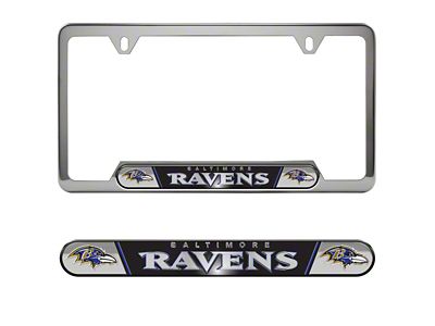 Embossed License Plate Frame with Baltimore Ravens Logo; Black (Universal; Some Adaptation May Be Required)