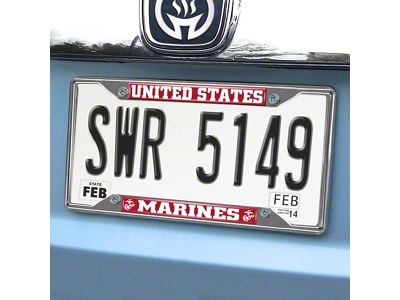 License Plate Frame with U.S. Marines Logo; Red (Universal; Some Adaptation May Be Required)