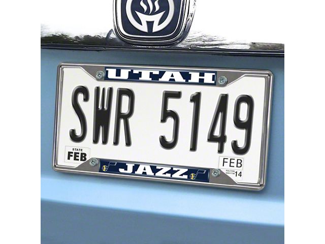 License Plate Frame with Utah Jazz Logo; Chrome (Universal; Some Adaptation May Be Required)