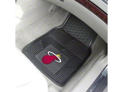 Vinyl Front Floor Mats with Miami Heat Logo; Black (Universal; Some Adaptation May Be Required)