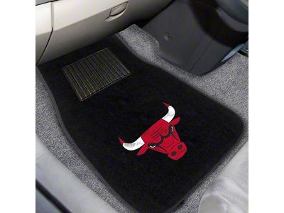 Embroidered Front Floor Mats with Chicago Bulls Logo; Black (Universal; Some Adaptation May Be Required)