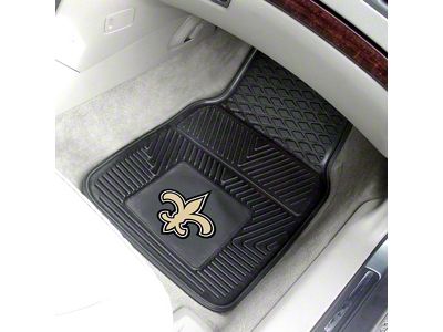 Vinyl Front Floor Mats with New Orleans Saints Logo; Black (Universal; Some Adaptation May Be Required)