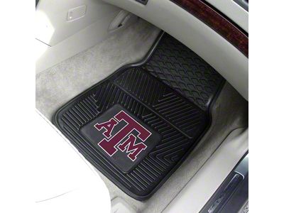 Vinyl Front Floor Mats with Texas A&M University Logo; Black (Universal; Some Adaptation May Be Required)