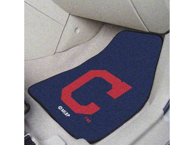 Carpet Front Floor Mats with Cleveland Indians Logo; Navy (Universal; Some Adaptation May Be Required)