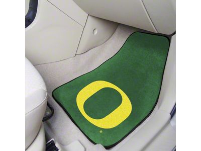 Carpet Front Floor Mats with University of Oregon Logo; Green (Universal; Some Adaptation May Be Required)