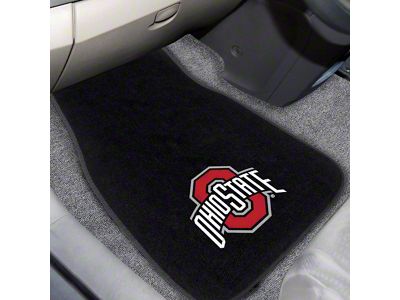 Embroidered Front Floor Mats with Ohio State University Logo; Black (Universal; Some Adaptation May Be Required)