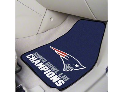Carpet Front Floor Mats with New England Patriots Logo; Blue (Universal; Some Adaptation May Be Required)