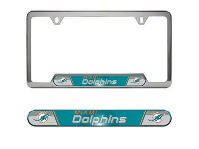 Embossed License Plate Frame with Miami Dolphins Logo; Aqua (Universal; Some Adaptation May Be Required)