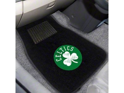 Embroidered Front Floor Mats with Boston Celtics Logo; Black (Universal; Some Adaptation May Be Required)