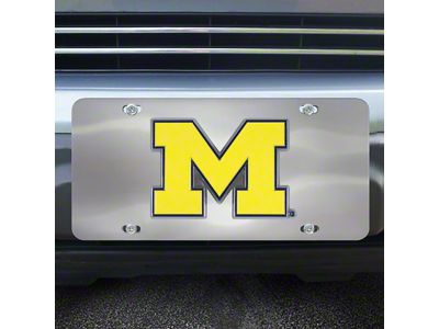 License Plate with University of Michigan Logo; Stainless Steel (Universal; Some Adaptation May Be Required)