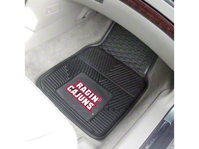 Vinyl Front Floor Mats with University of Louisiana-Lafayette Logo; Black (Universal; Some Adaptation May Be Required)