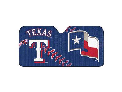 Windshield Sun Shade with Texas Rangers Logo; Navy (Universal; Some Adaptation May Be Required)