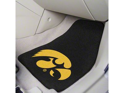 Carpet Front Floor Mats with University of Iowa Logo; Black (Universal; Some Adaptation May Be Required)