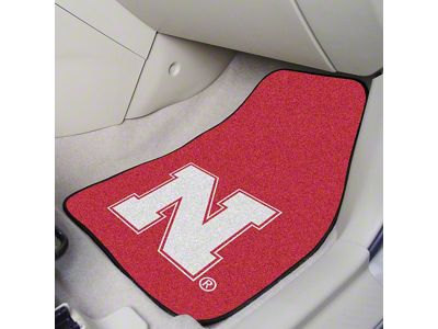 Carpet Front Floor Mats with University of Nebraska Logo; Red (Universal; Some Adaptation May Be Required)