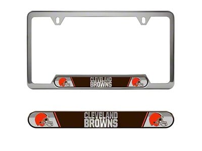 Embossed License Plate Frame with Cleveland Browns Logo; Brown (Universal; Some Adaptation May Be Required)