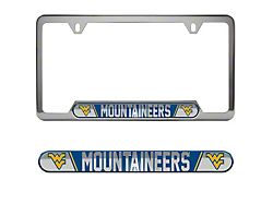 Embossed License Plate Frame with West Virginia University Logo; Blue (Universal; Some Adaptation May Be Required)