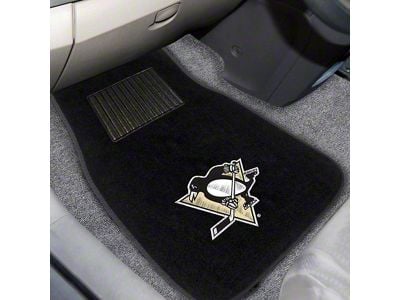 Embroidered Front Floor Mats with Pittsburgh Penguins Logo; Black (Universal; Some Adaptation May Be Required)