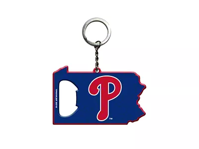 Keychain Bottle Opener with Philadelphia Phillies Logo; Blue and Red